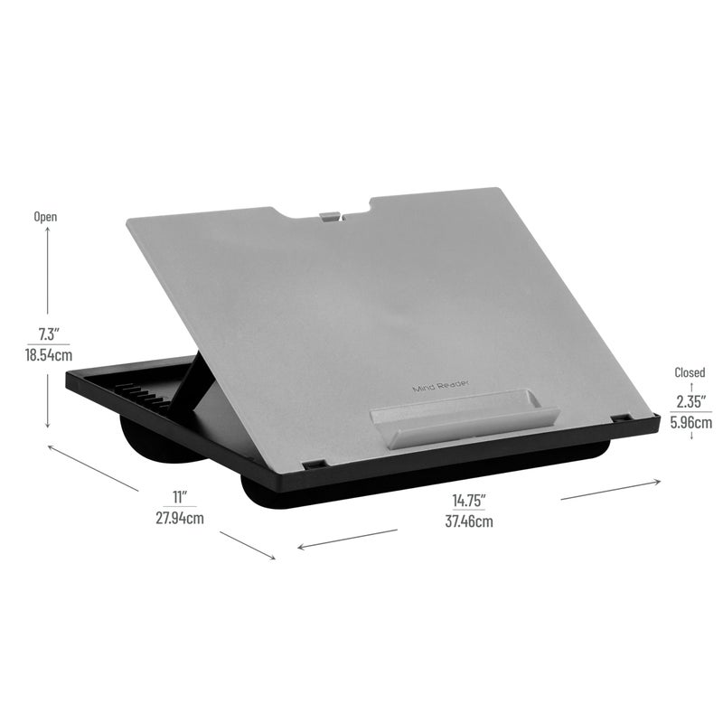 Mind Reader Lap Desk Laptop Stand, Bed Tray, Collapsible, Cushion, Portable, Dorm, Plastic, 14.75" L x 11" W x 7.3" H, Gray - Image 3